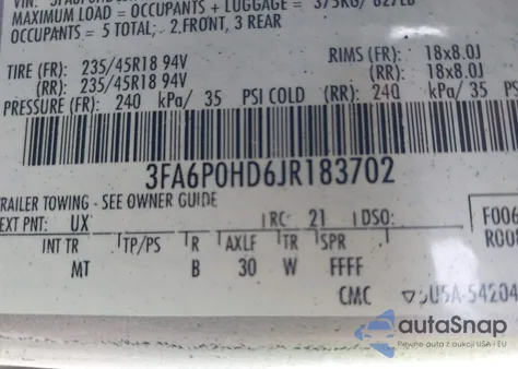 2018 Ford Fusion Se из США, поврежденный, VIN 3FA6P0HD6JR183702